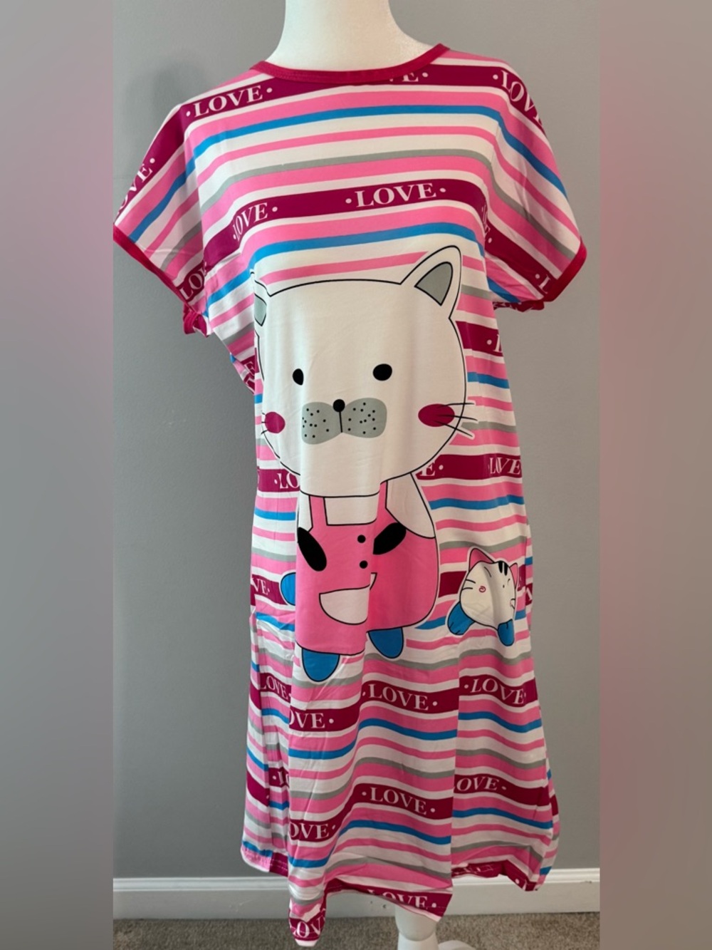 Women’s Nightgown Pajamas Short Sleeve Soft Dress Sleepwear New Pink M L XL XXL